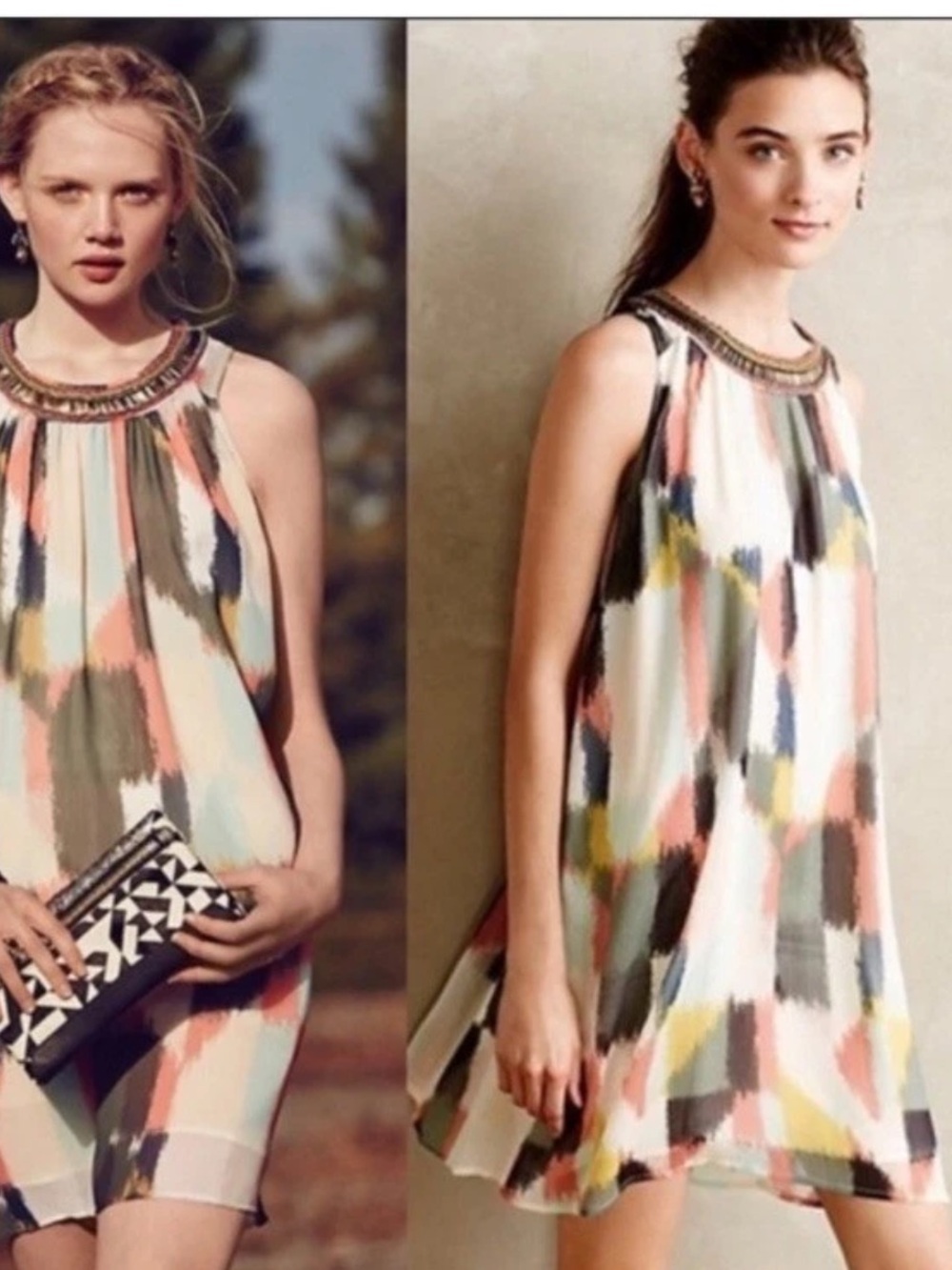 Anthropologie HD in Paris Beaded Brushstroke Chiffon Swing Shift Dress Size 6 - Picture 6 of 13